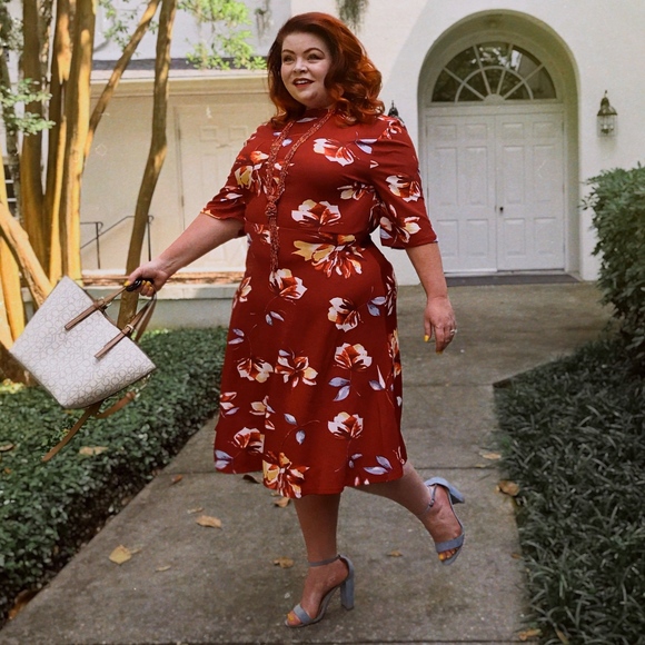 ROMWE Dresses & Skirts - Floral Burgundy Wine Stretch Elegant Midi Dress 2X